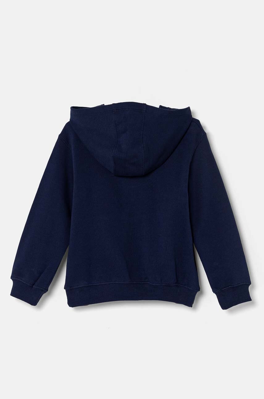 Детская хлопковая кофта United Colors of Benetton цвет синий с капюшоном с принтом 3J68G200Q