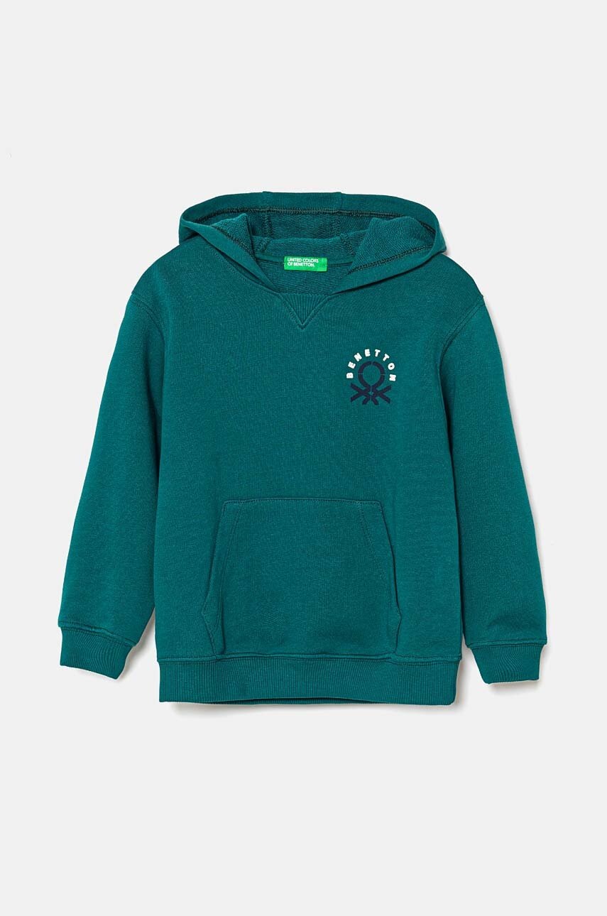 

Детски памучен суичър United Colors of Benetton в зелено с качулка с принт 3J68G200Q, Зелен