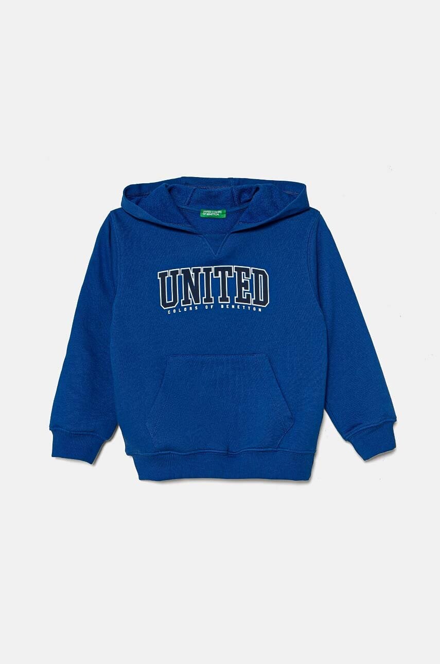 United Colors of Benetton hanorac de bumbac pentru copii cu glugă, cu imprimeu, 3J68G200Q