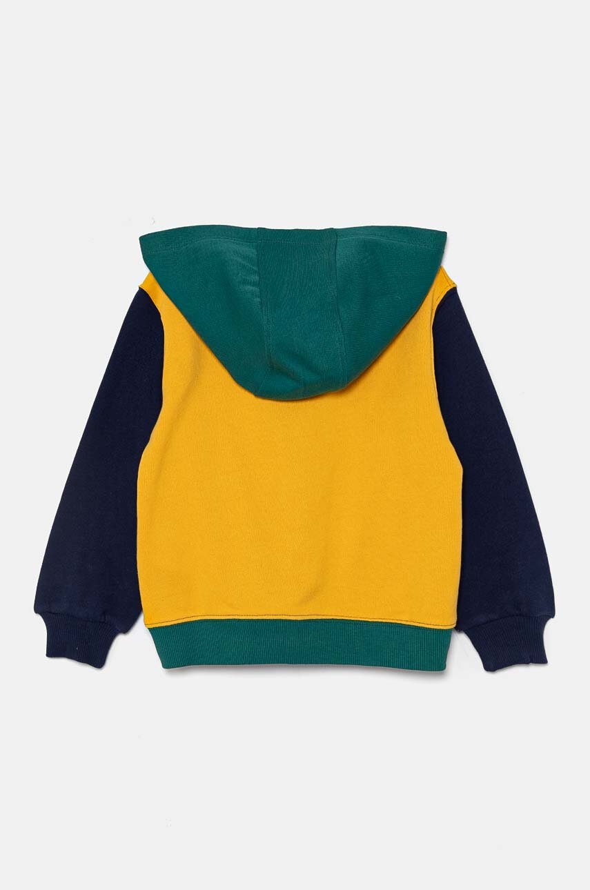 Детская хлопковая кофта United Colors of Benetton цвет жёлтый с капюшоном узор 3J68G5034