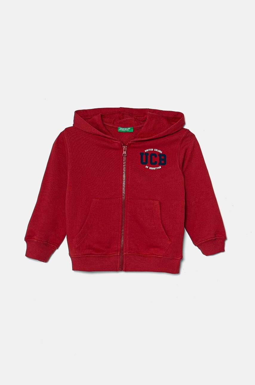 United Colors of Benetton hanorac de bumbac pentru copii culoarea bordo, cu glugă, modelator, 3J68G5034