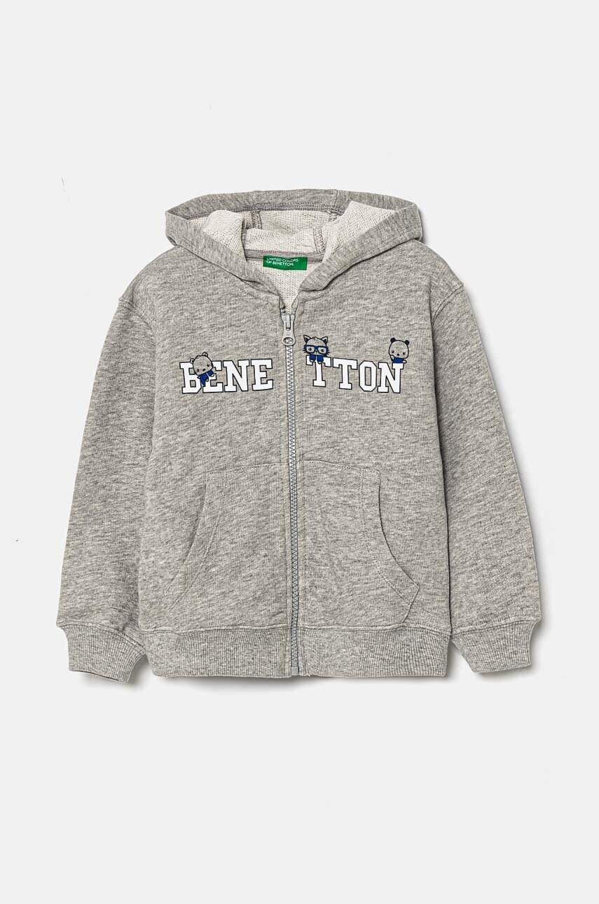 United Colors of Benetton hanorac de bumbac pentru copii culoarea gri, cu gluga, modelator, 3J68G5034