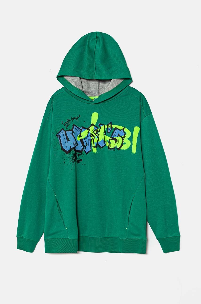 

Детски суичър United Colors of Benetton в зелено с качулка с десен 330SC203R, Зелен