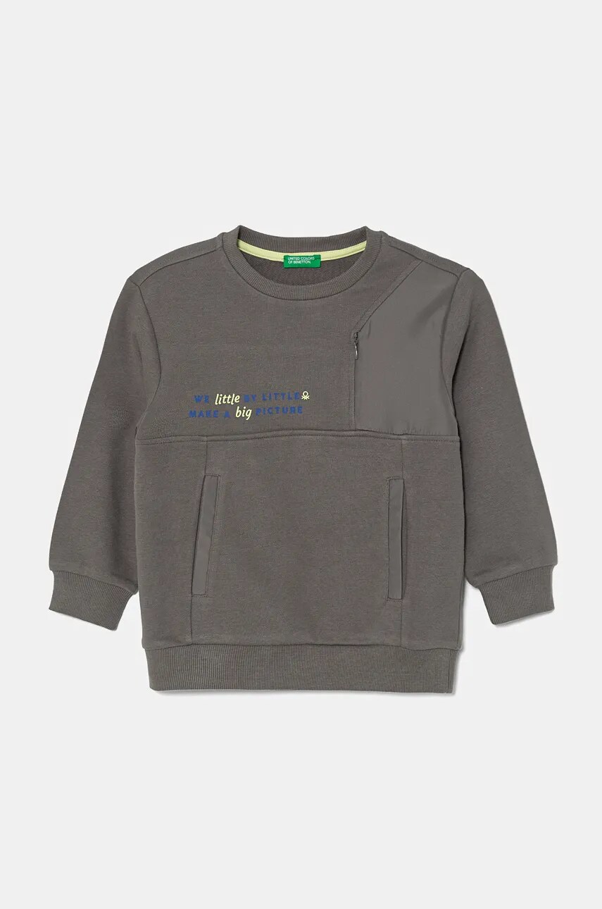 United Colors of Benetton bluza copii culoarea gri, neted, 3WNCG200T