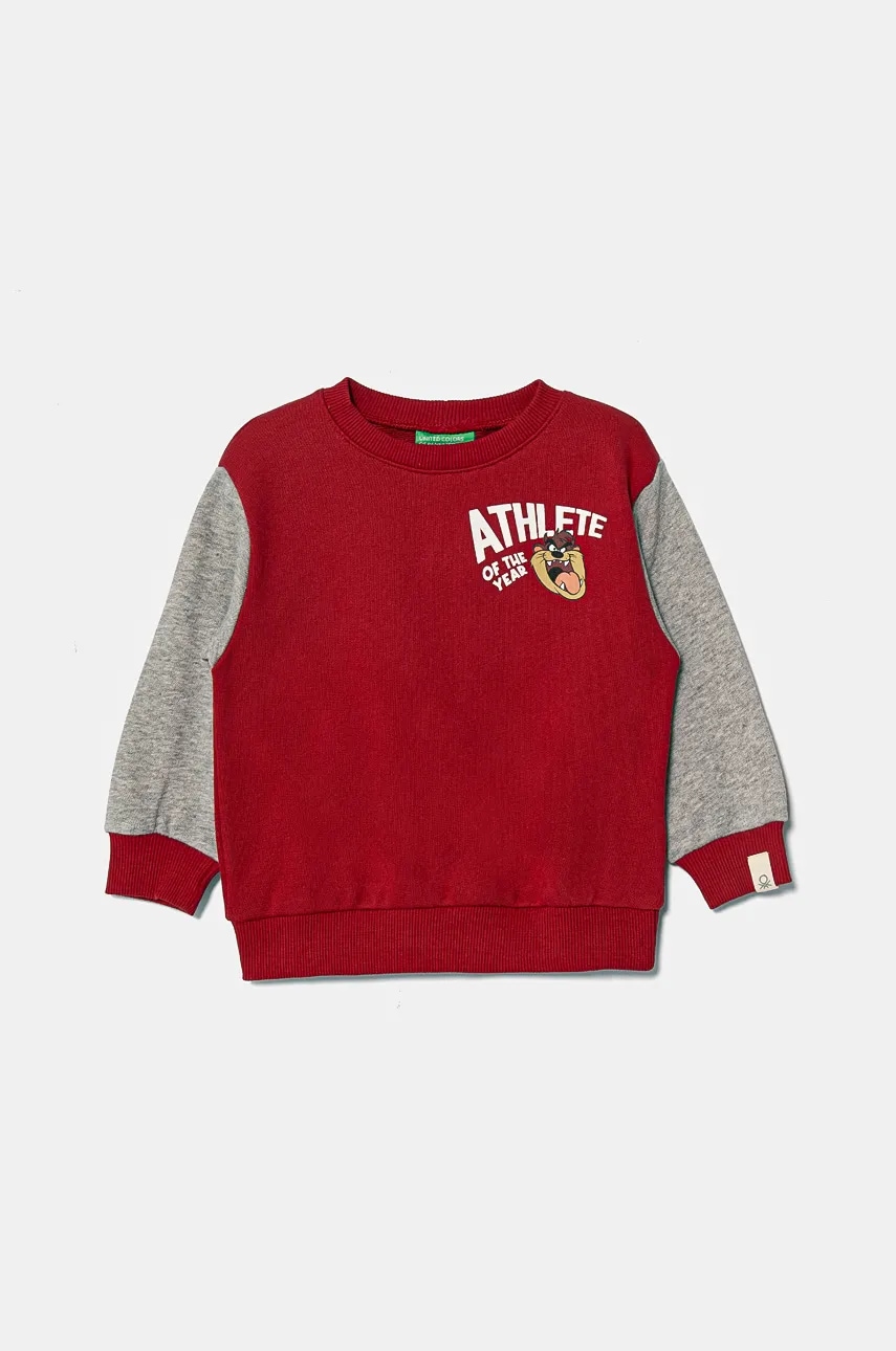 United Colors of Benetton hanorac de bumbac pentru copii x Looney Tunes culoarea bordo, cu imprimeu, 3J68G10GX United Colors of Benetton hanorac de bumbac pentru copii x Looney Tunes culoarea bordo, cu imprimeu, 3J68G10GX