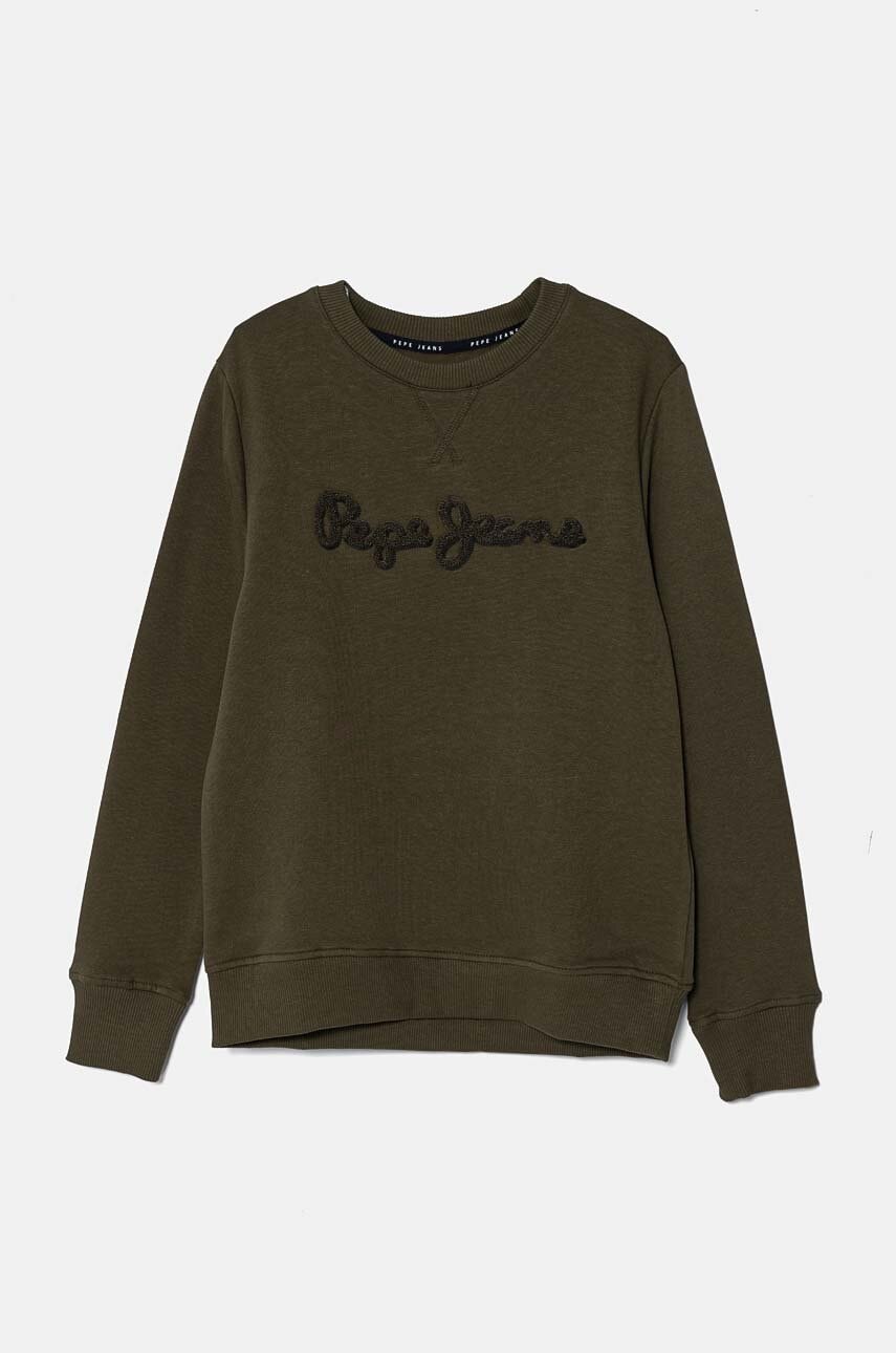 Pepe Jeans hanorac de bumbac pentru copii NEW LAMONTY CREW culoarea verde, cu imprimeu, PB581613 Pepe Jeans hanorac de bumbac pentru copii NEW LAMONTY CREW culoarea verde, cu imprimeu, PB581613