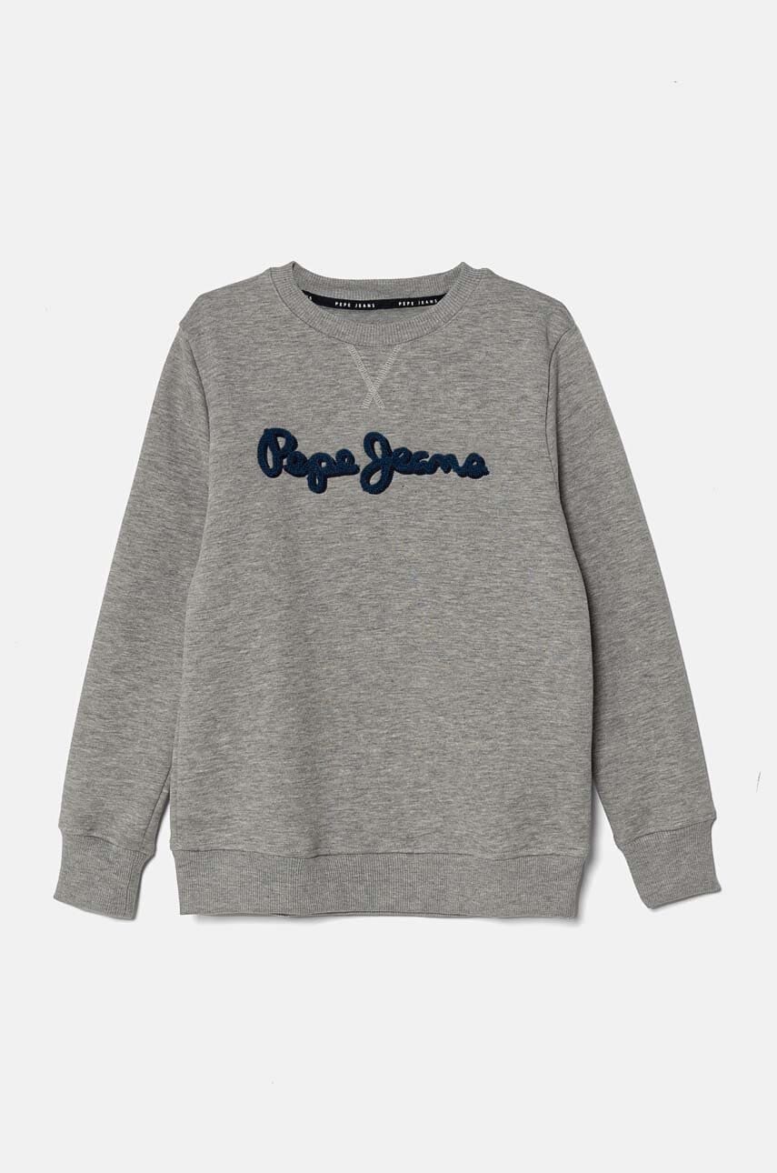 Pepe Jeans hanorac de bumbac pentru copii NEW LAMONTY CREW culoarea gri, cu imprimeu, PB581613 Pepe Jeans hanorac de bumbac pentru copii NEW LAMONTY CREW culoarea gri, cu imprimeu, PB581613