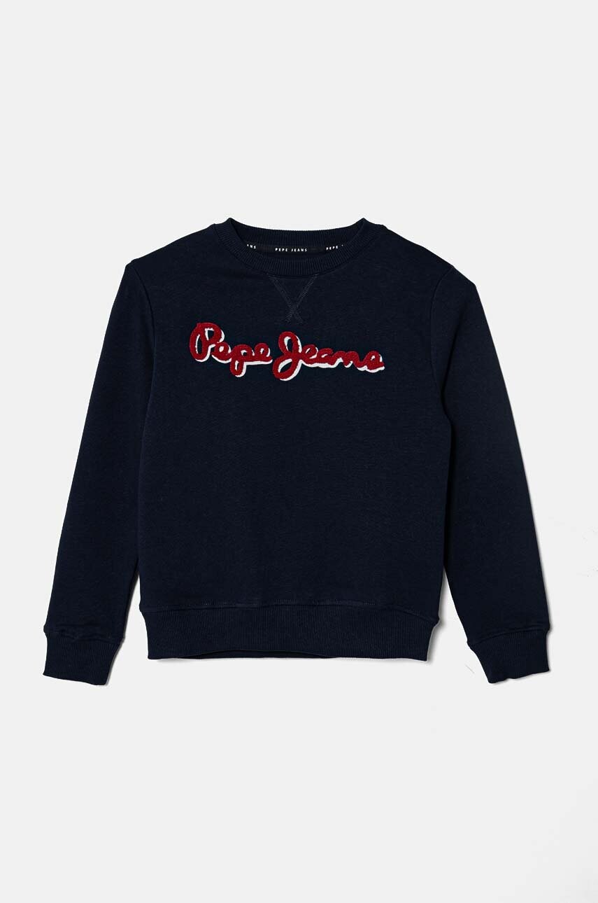 Pepe Jeans hanorac de bumbac pentru copii NEW LAMONTY CREW culoarea albastru marin, cu imprimeu, PB581613 Pepe Jeans hanorac de bumbac pentru copii NEW LAMONTY CREW culoarea albastru marin, cu imprimeu, PB581613
