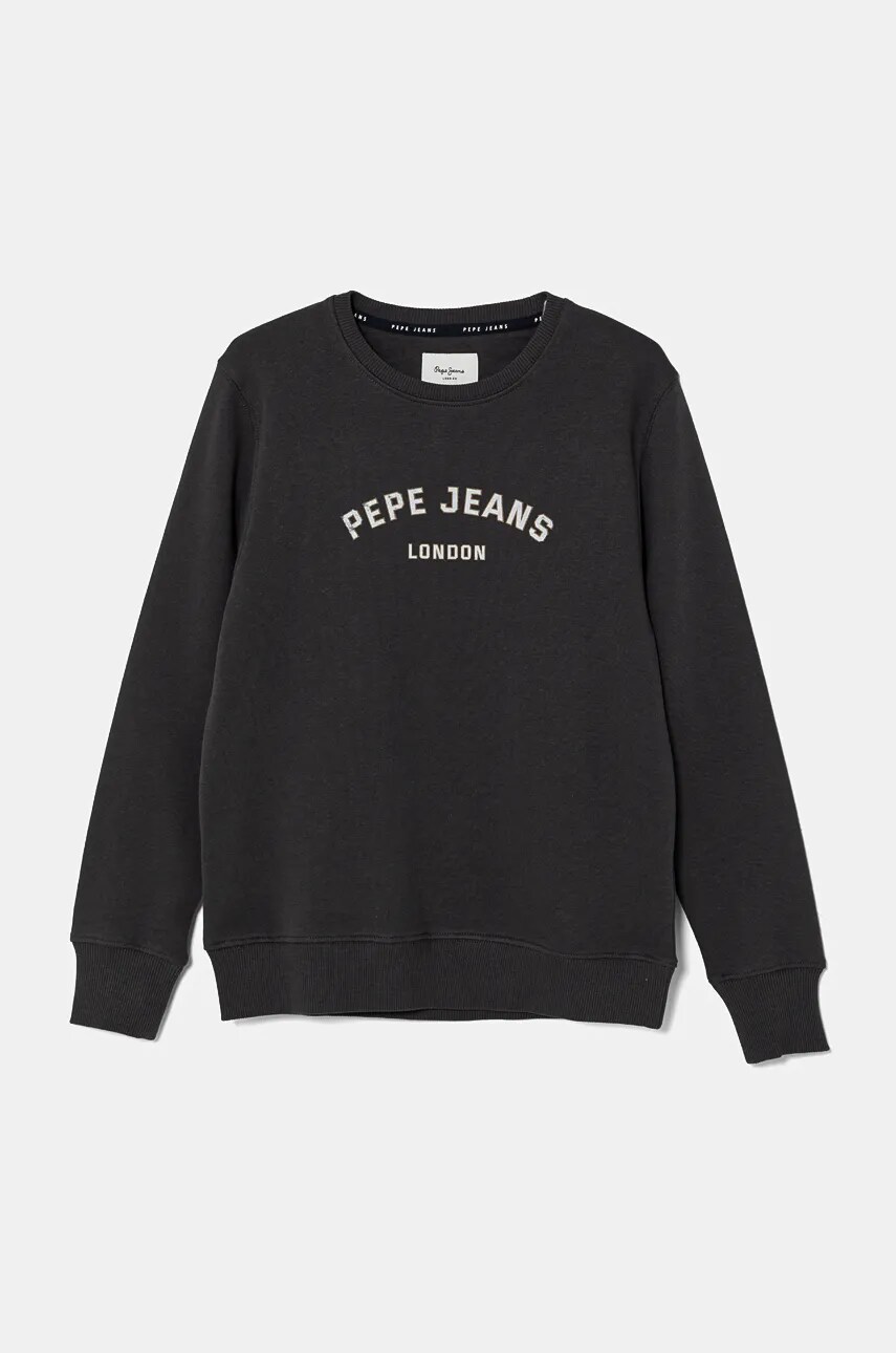 Pepe Jeans hanorac de bumbac pentru copii ALDRIDGE CREW culoarea gri, cu imprimeu, PB581622