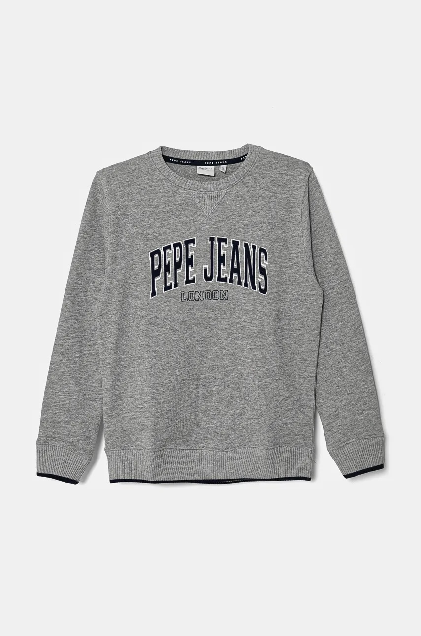 Pepe Jeans bluza copii BAIN CREW culoarea gri, cu imprimeu, PB581623