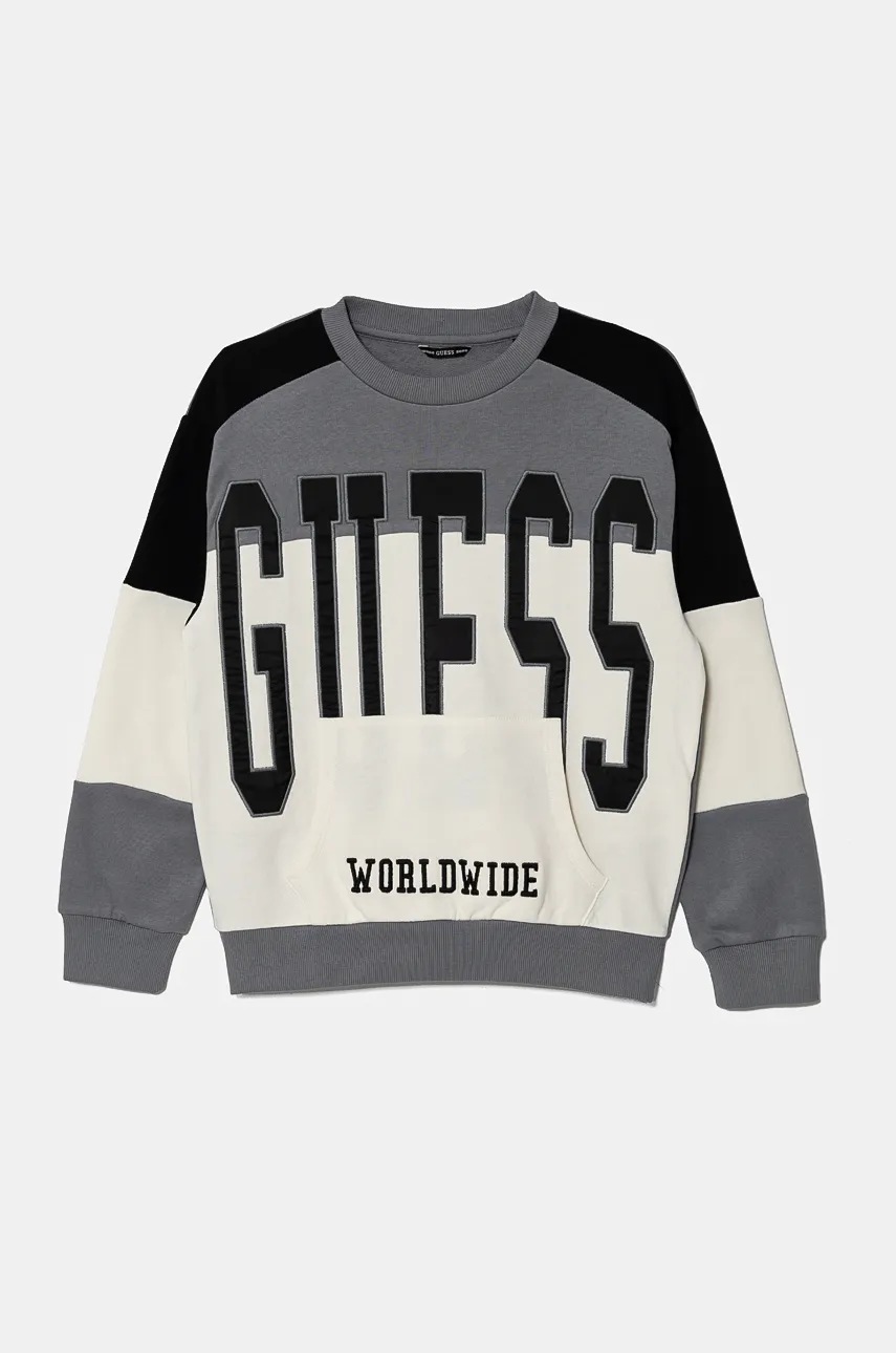 

Детски памучен суичър Guess в сиво с апликация L4BQ10 KAX73, Сив
