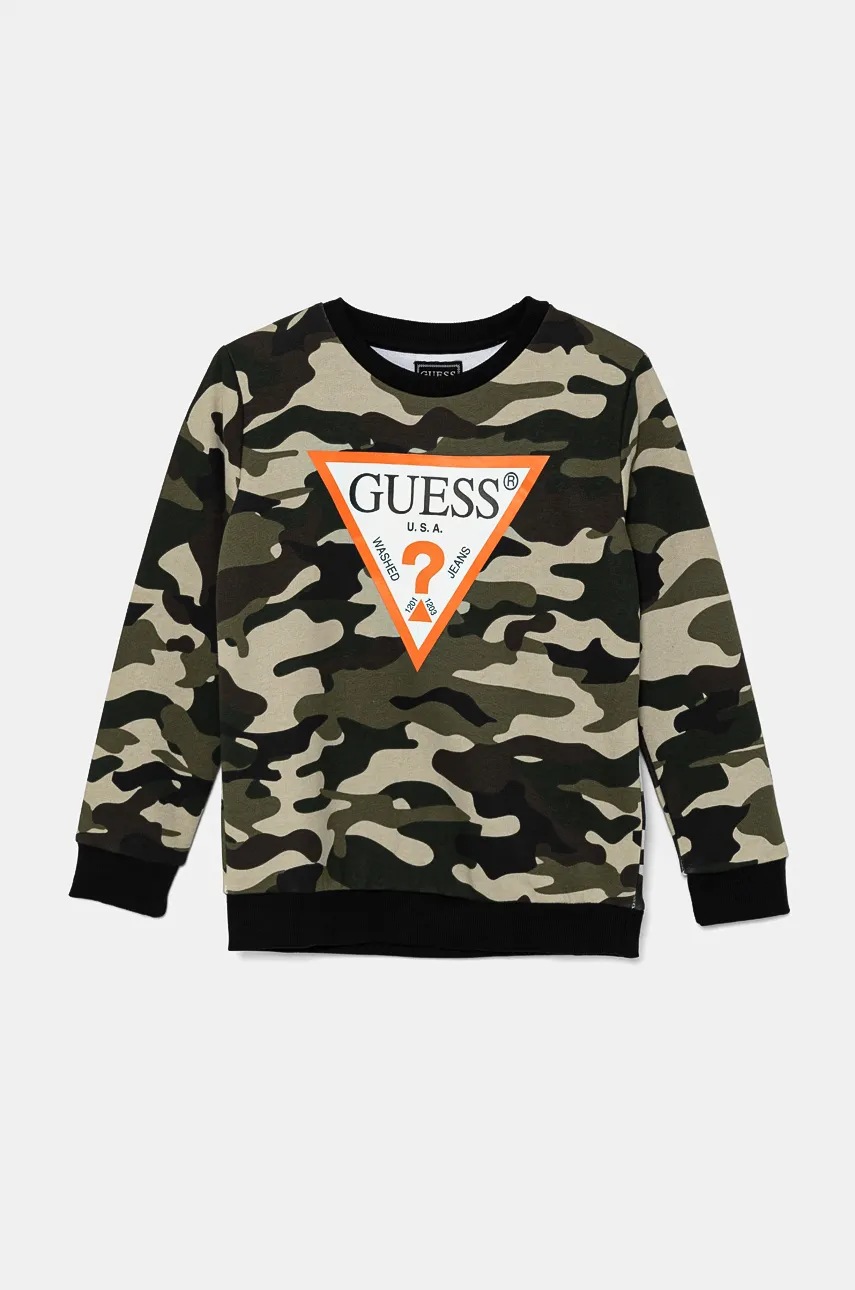 

Детски памучен суичър Guess в зелено с десен N4BQ01 KAD73, Зелен