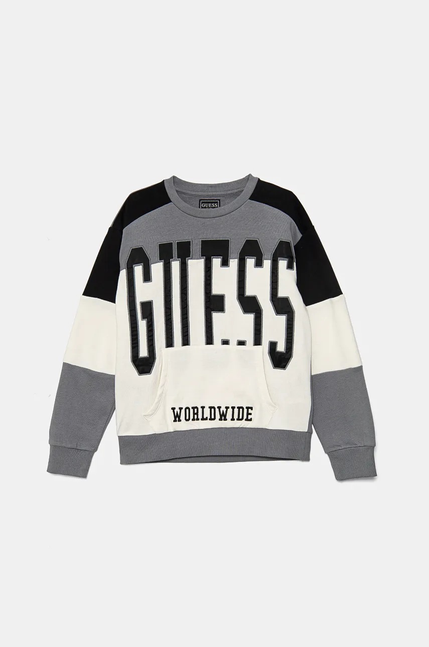 

Детски памучен суичър Guess в сиво с десен N4BQ10 KAX73, Сив