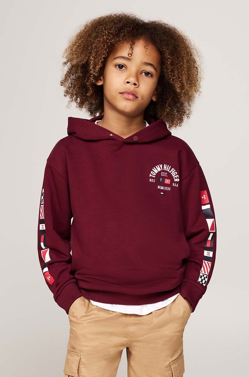 

Детски суичър Tommy Hilfiger в бордо с качулка с принт KB0KB09379