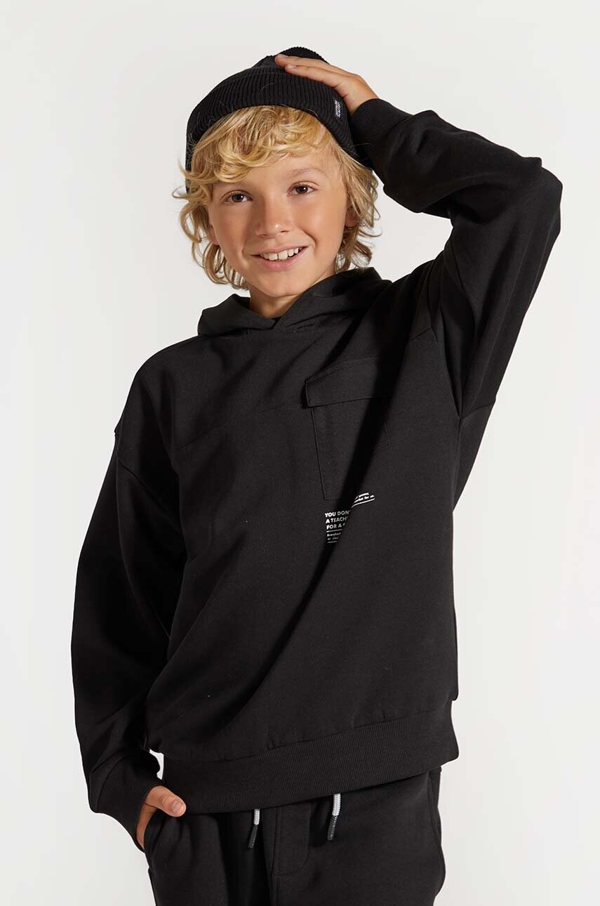 Coccodrillo bluza copii culoarea negru, cu glugă, cu imprimeu, WORLD OF PIXEL BOY JUNIOR