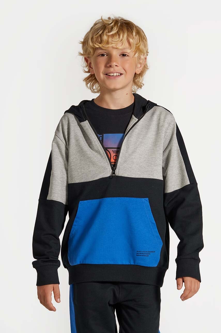 Coccodrillo hanorac de bumbac pentru copii culoarea negru, cu glugă, DIGITAL BOY JUNIOR Coccodrillo hanorac de bumbac pentru copii culoarea negru, cu glugă, DIGITAL BOY JUNIOR