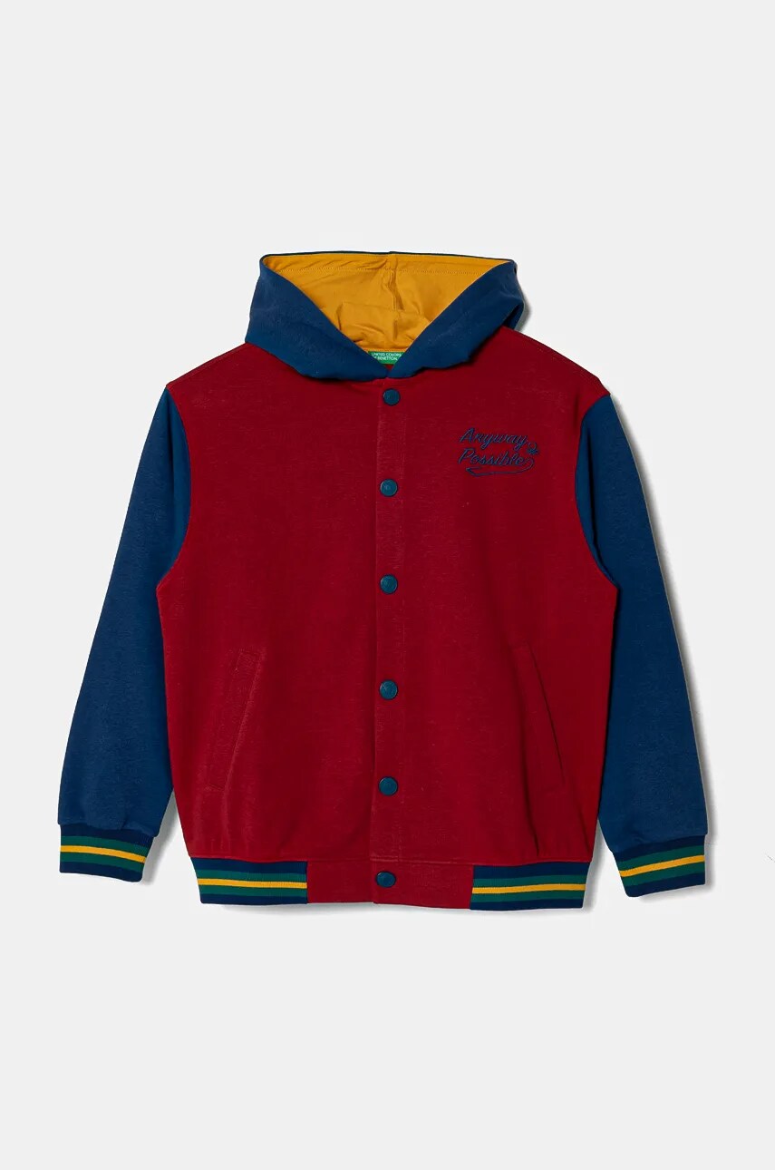 United Colors of Benetton hanorac de bumbac pentru copii culoarea bordo, cu gluga, modelator, 32N4C503V