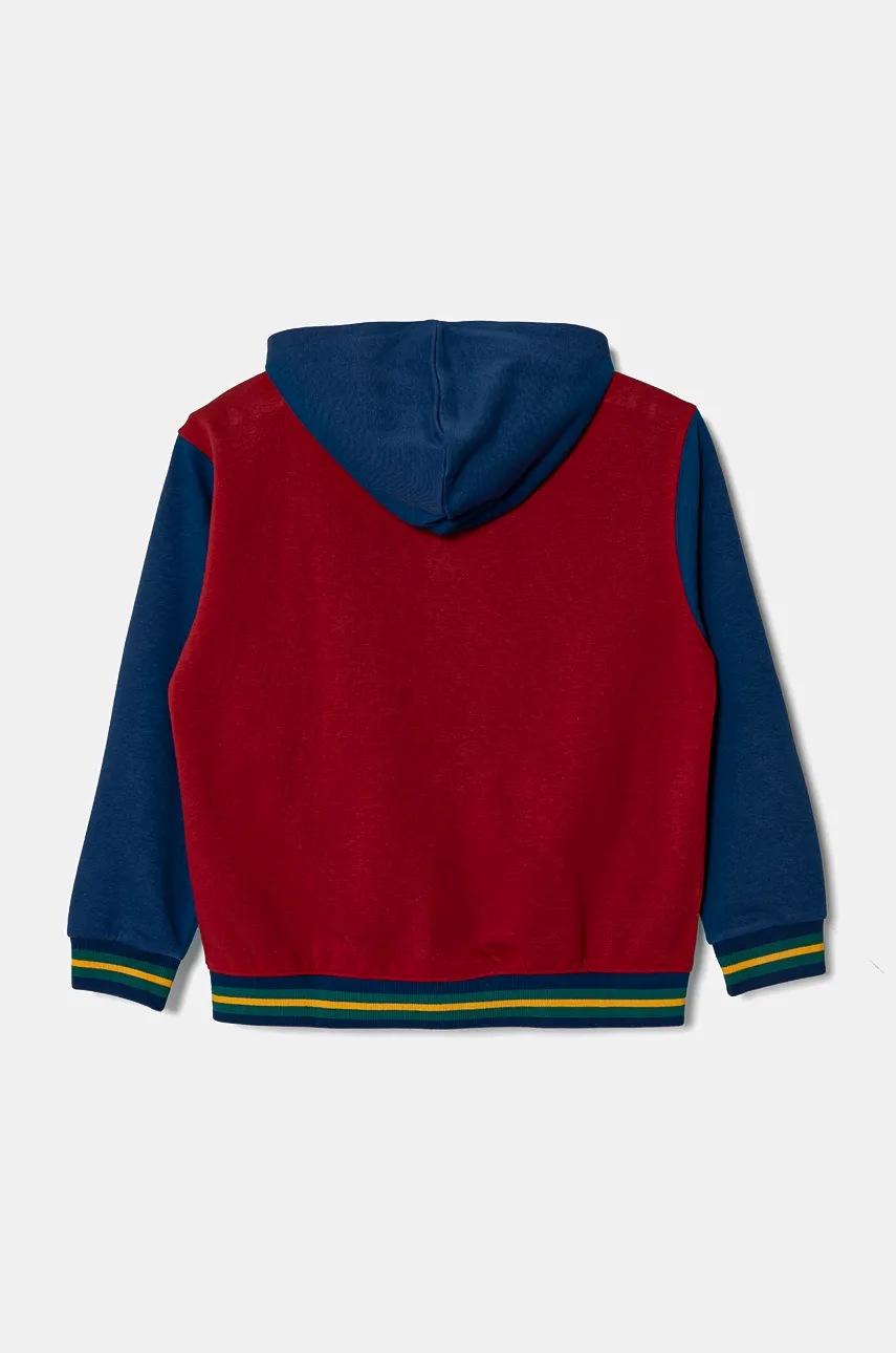 Детская хлопковая кофта United Colors of Benetton цвет бордовый с капюшоном узор 32N4C503V