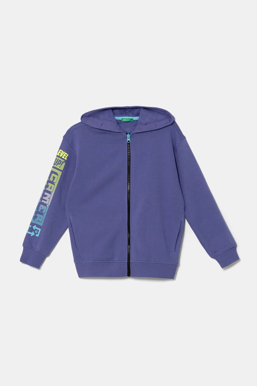 United Colors of Benetton bluza copii culoarea violet, cu glugă, cu imprimeu, 3WFMC504K United Colors of Benetton bluza copii culoarea violet, cu glugă, cu imprimeu, 3WFMC504K