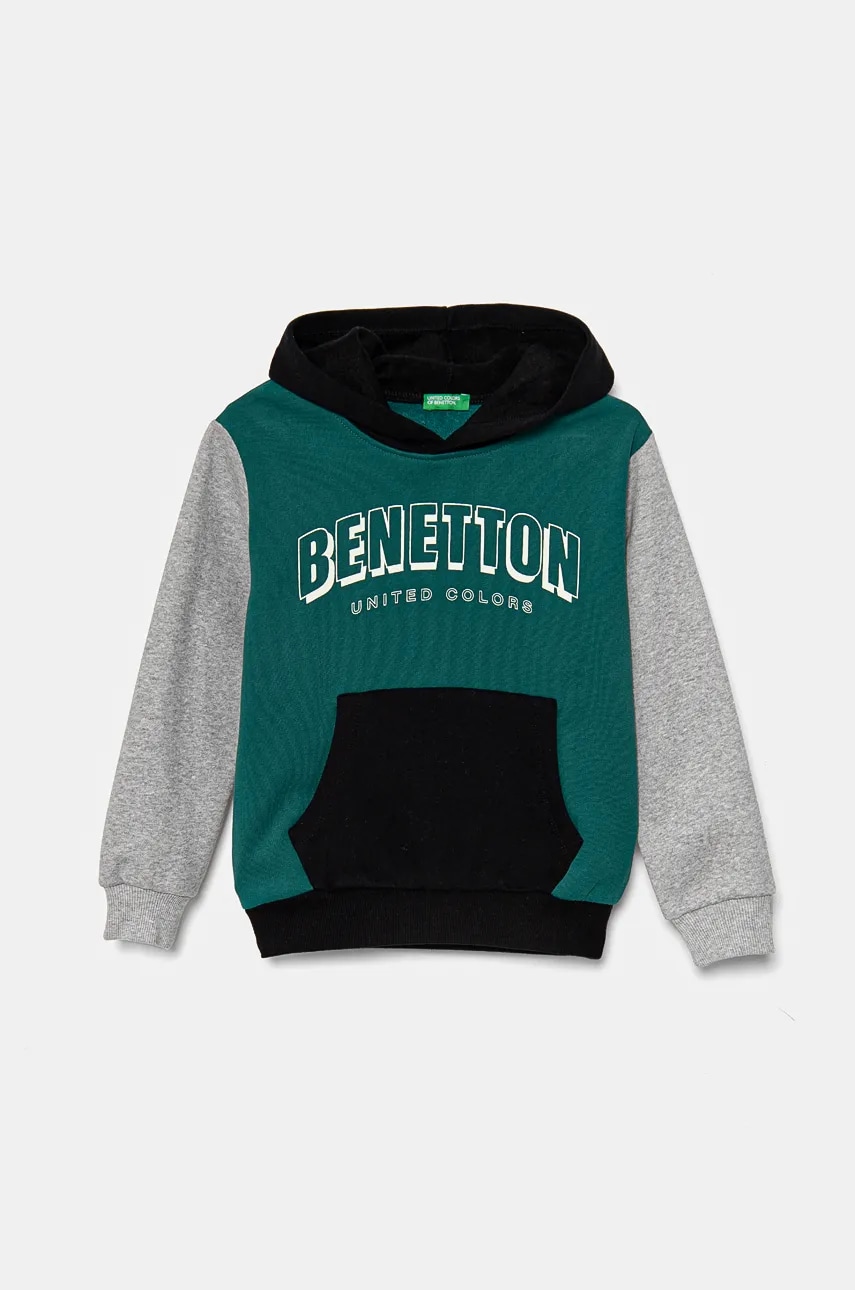 United Colors of Benetton bluza copii culoarea verde, cu glugă, modelator, 3EB5C203U United Colors of Benetton bluza copii culoarea verde, cu glugă, modelator, 3EB5C203U