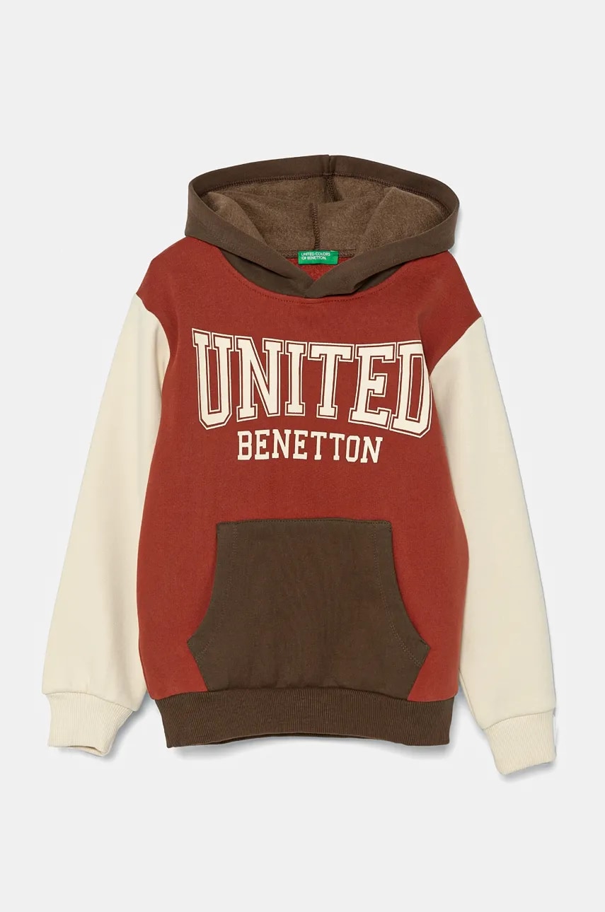 United Colors of Benetton bluza copii culoarea maro, cu glugă, modelator, 3EB5C203U United Colors of Benetton bluza copii culoarea maro, cu glugă, modelator, 3EB5C203U
