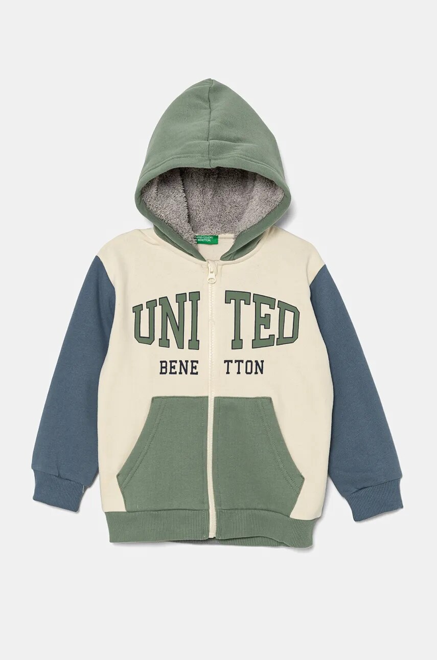 United Colors of Benetton bluza copii culoarea bej, cu glugă, modelator, 3EB5G503E