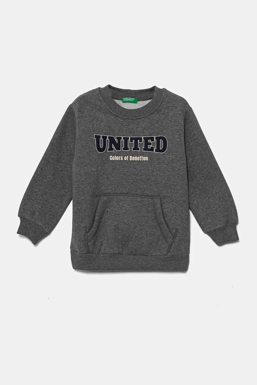 United Colors of Benetton bluza copii culoarea gri, cu imprimeu, 3EB5G10G0 United Colors of Benetton bluza copii culoarea gri, cu imprimeu, 3EB5G10G0