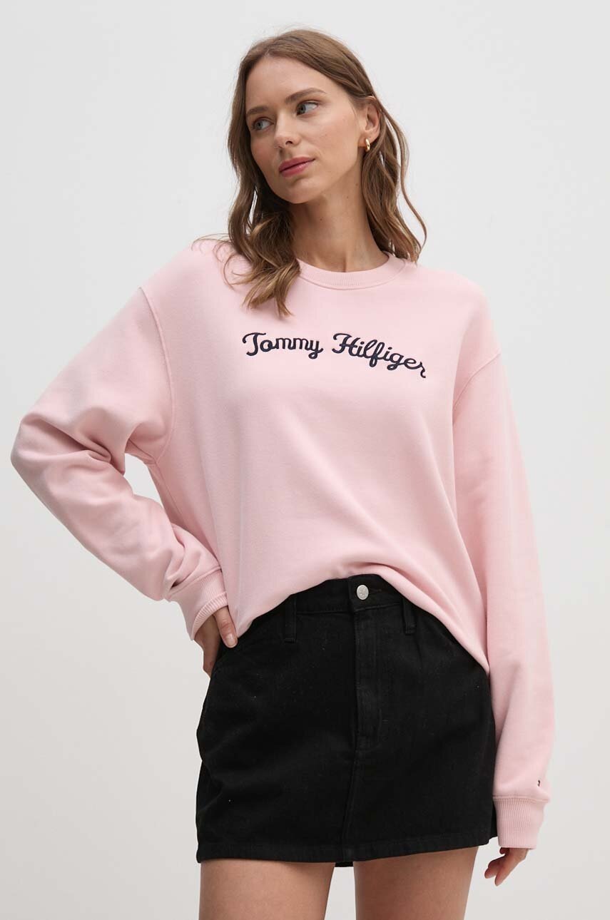 

Памучен суичър Tommy Hilfiger в розово с апликация WW0WW42615, Розов