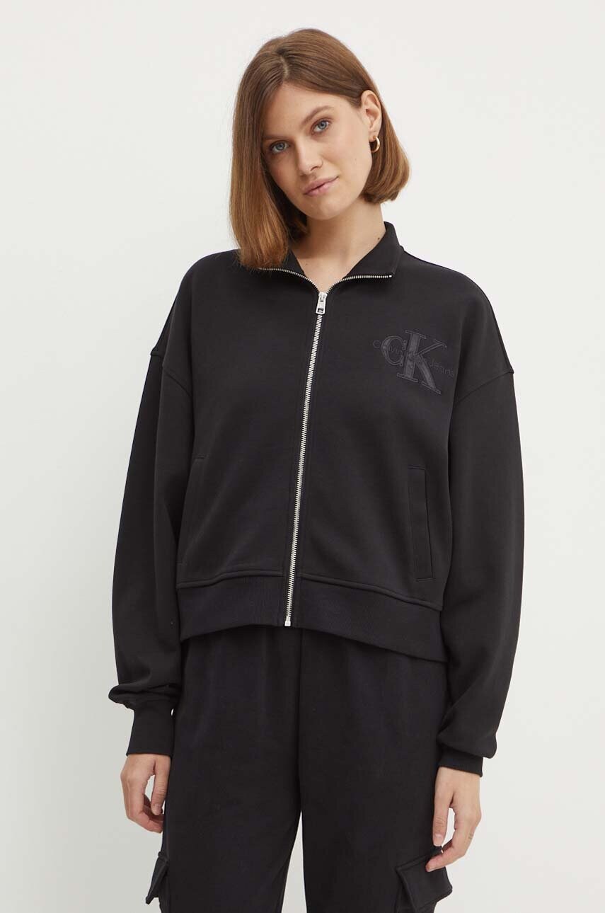 Levně Mikina Calvin Klein Jeans dámská, černá barva, s aplikací, J20J223922