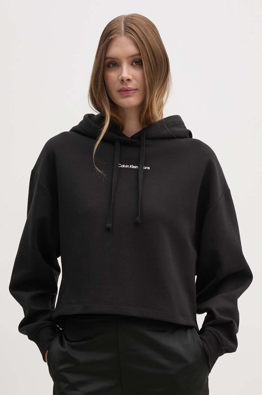 Кофта Calvin Klein Jeans жіноча колір чорний з капюшоном з принтом J20J224350 