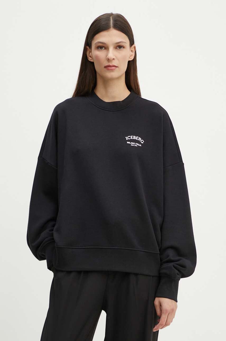 Iceberg hanorac de bumbac femei, culoarea negru, cu imprimeu, E041 6317