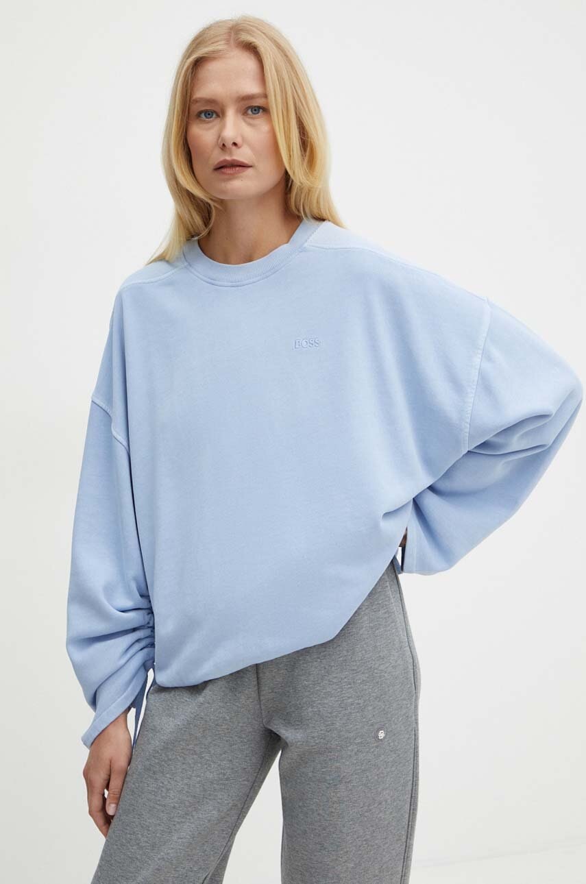 BOSS Orange bluza bawełniana damska kolor niebieski gładka 50518541