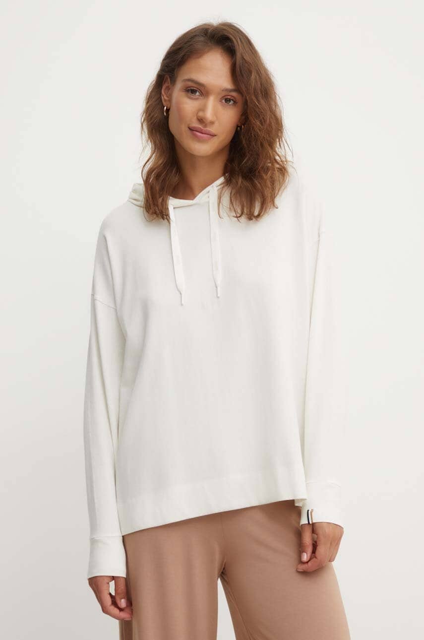 BOSS bluza femei, culoarea bej, cu glugă, neted, 50520139