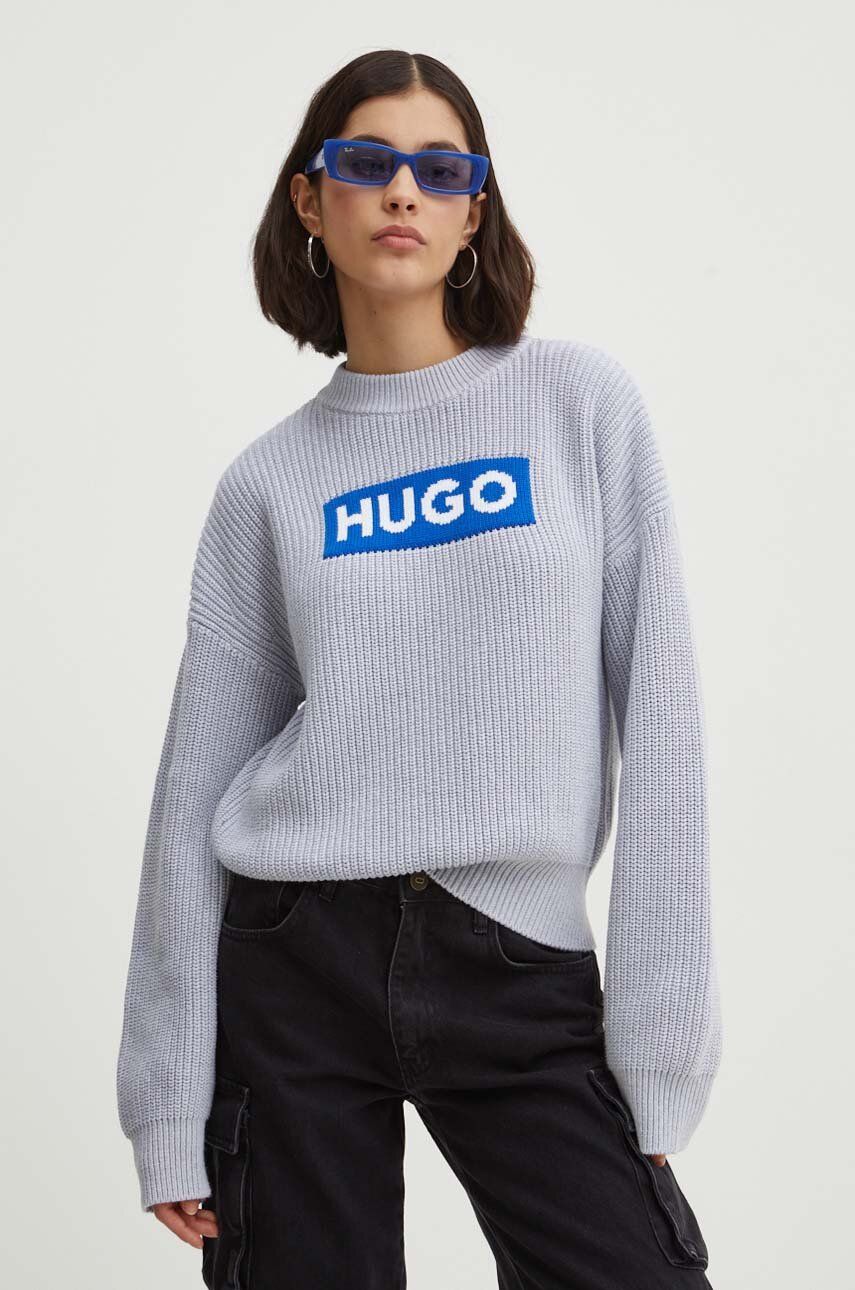 Hugo Blue pulover de bumbac culoarea gri, călduros, 50514300