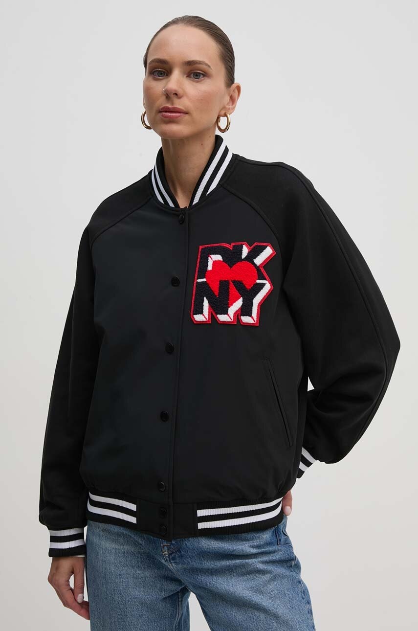 Dkny geaca bomber femei, culoarea negru, de tranzitie, oversize, D2E4A109