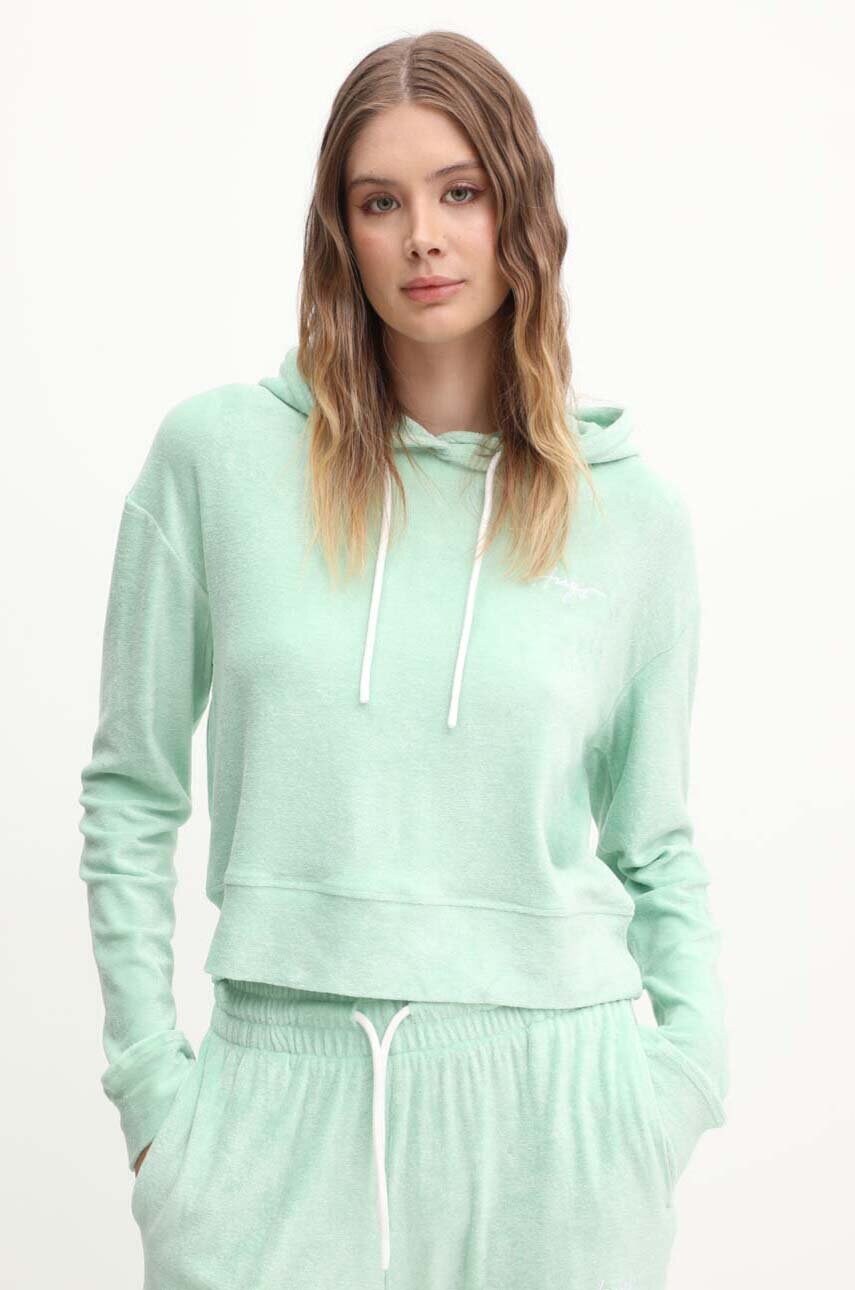 HUGO bluza femei, culoarea verde, cu glugă, neted, 50518168