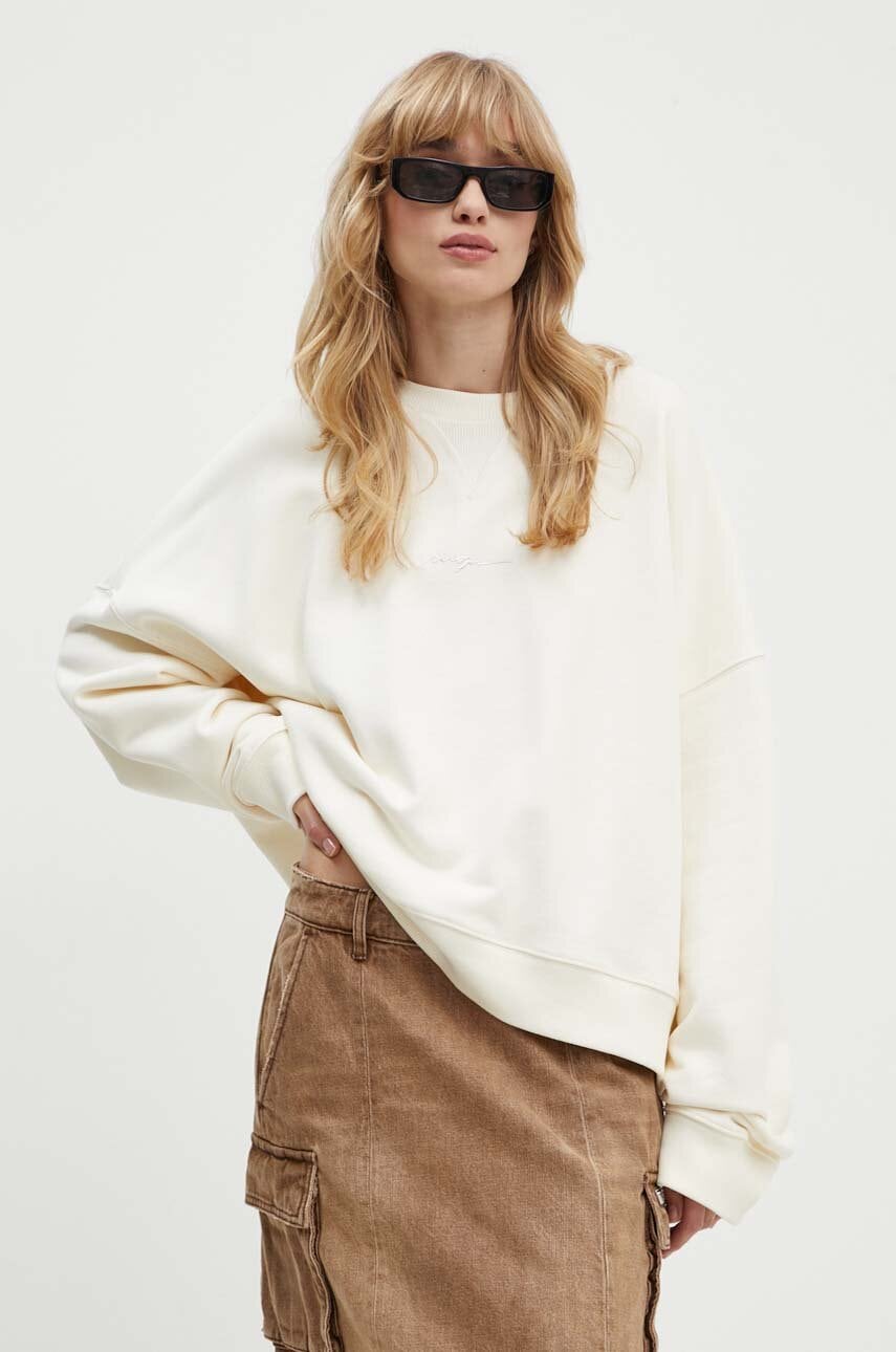 MSGM hanorac de bumbac femei, culoarea bej, neted, 3741MDM78.247795
