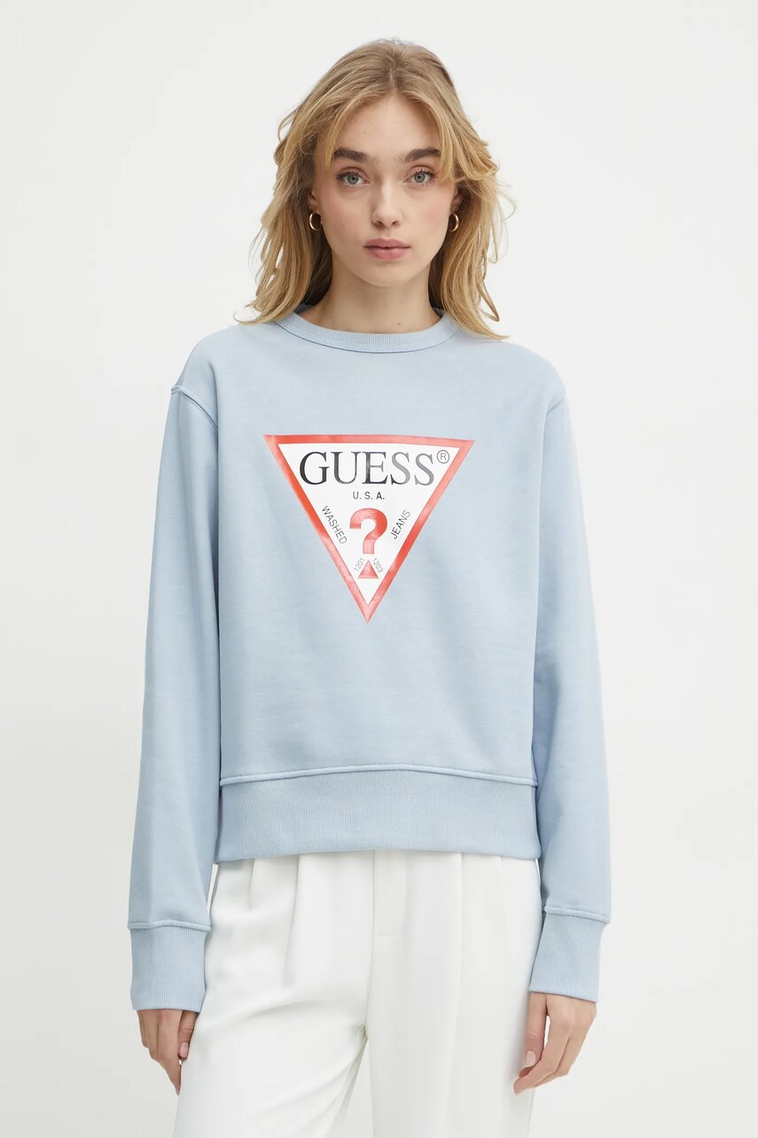 Levně Mikina Guess dámská, modrá barva, s potiskem, W2YQ16 KBA11