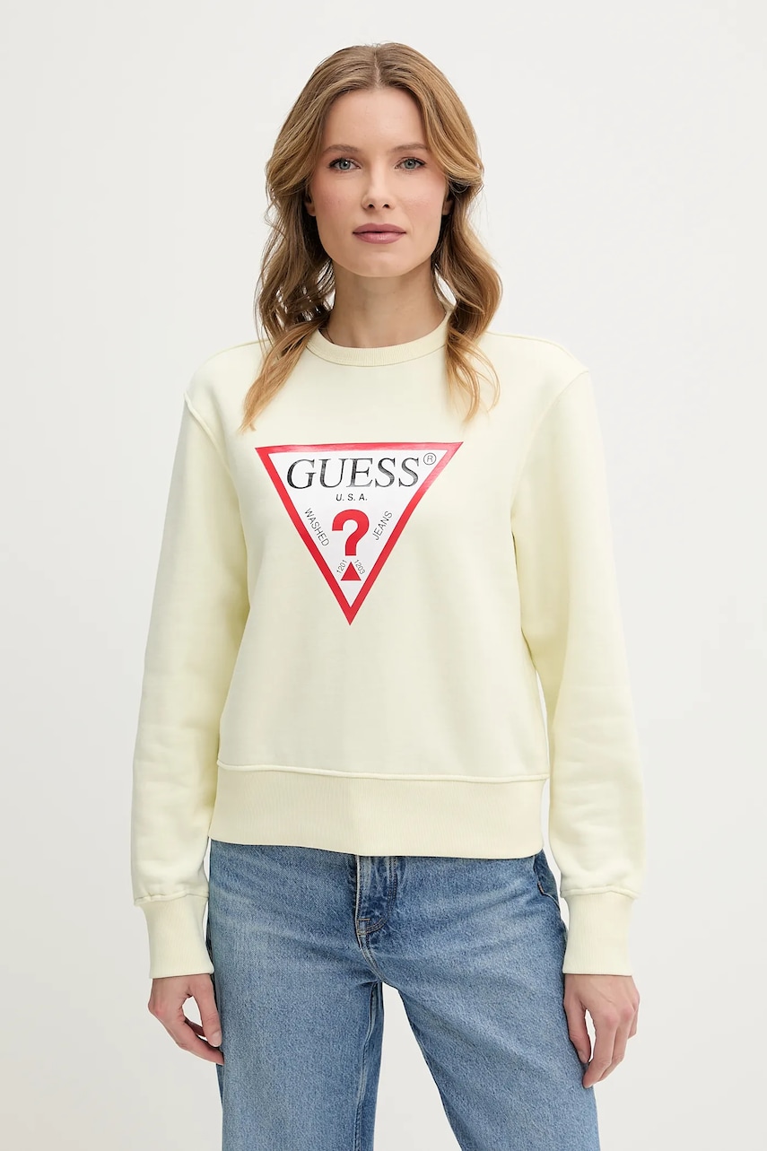 Levně Mikina Guess dámská, žlutá barva, s potiskem, W2YQ16 KBA11