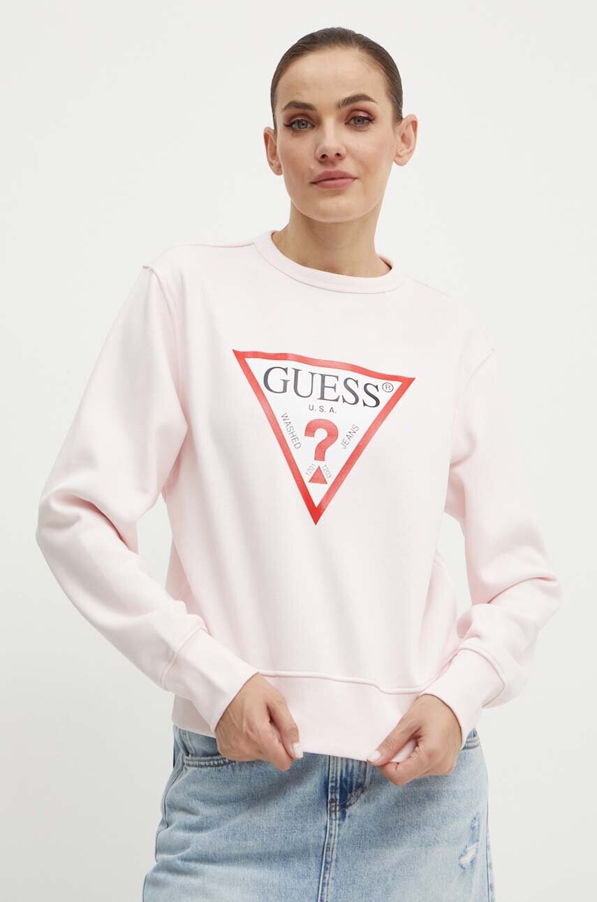 Levně Mikina Guess dámská, růžová barva, s potiskem, W2YQ16 KBA11