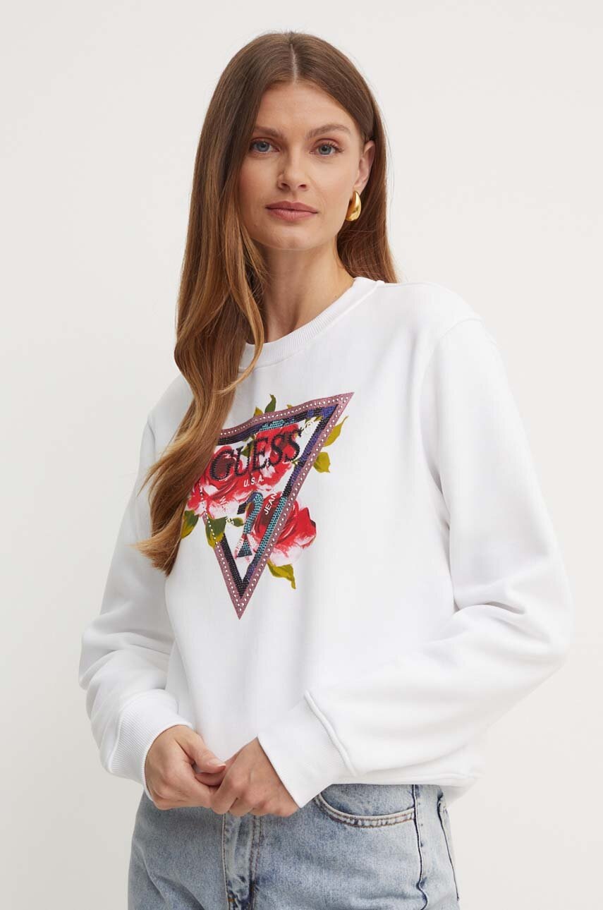 

Суичър Guess ROSES в бяло с апликация W4YQ26 K9Z21, Бял