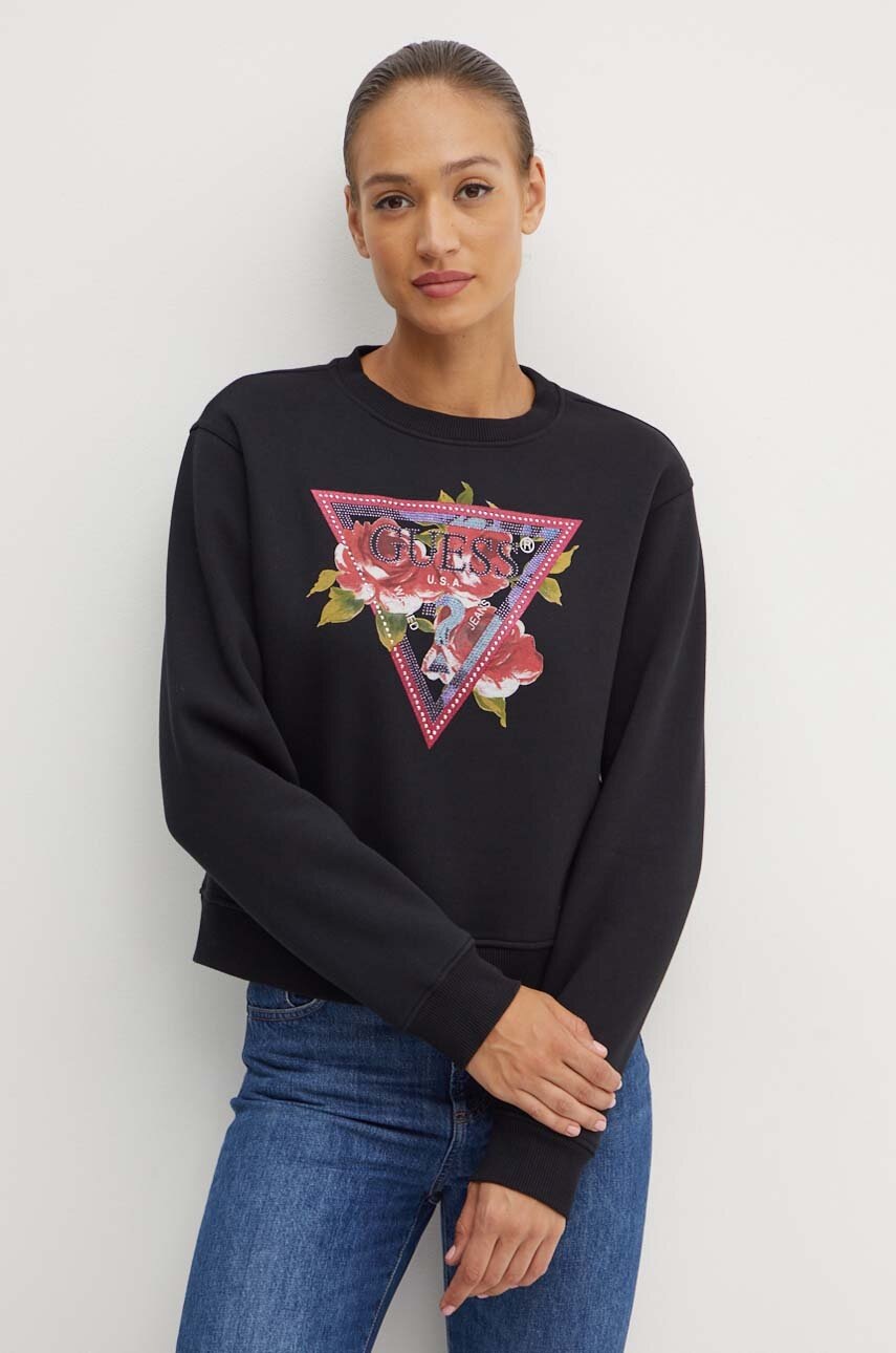 

Суичър Guess ROSES в черно с апликация W4YQ26 K9Z21, Черен
