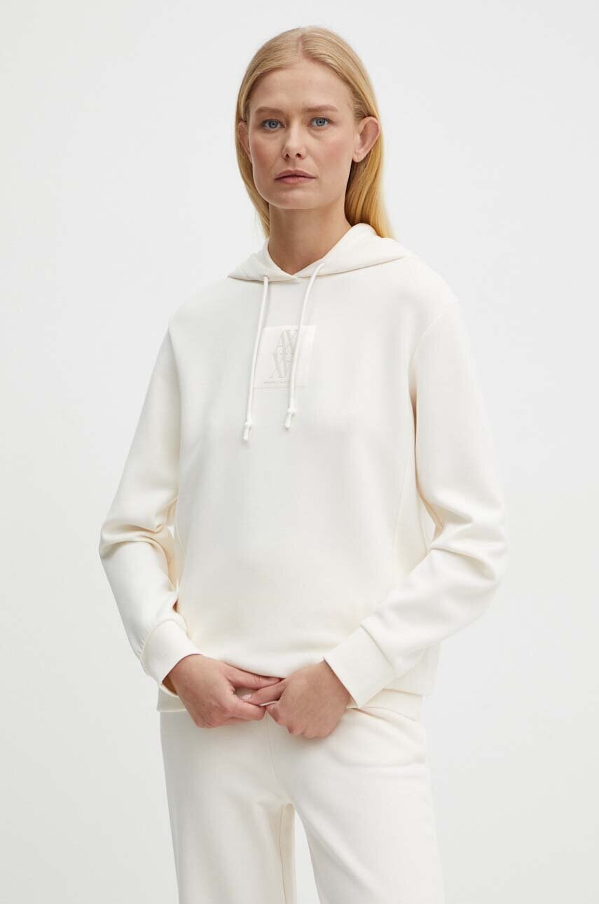 Armani Exchange bluza femei, culoarea bej, cu glugă, neted, 6DYM78 YJEGZ