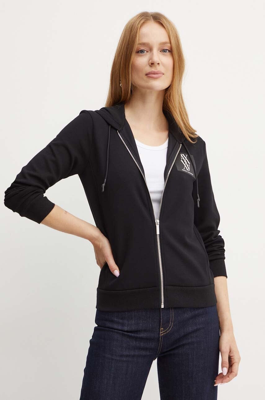 Armani Exchange bluza femei, culoarea negru, cu glugă, cu imprimeu, 6DYM79 YJEGZ