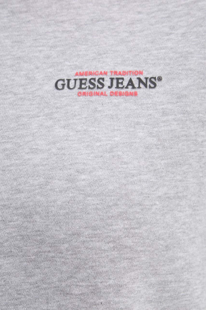 Кофта Guess Jeans жіноча колір сірий з капюшоном з принтом W4YQ13 KC811 