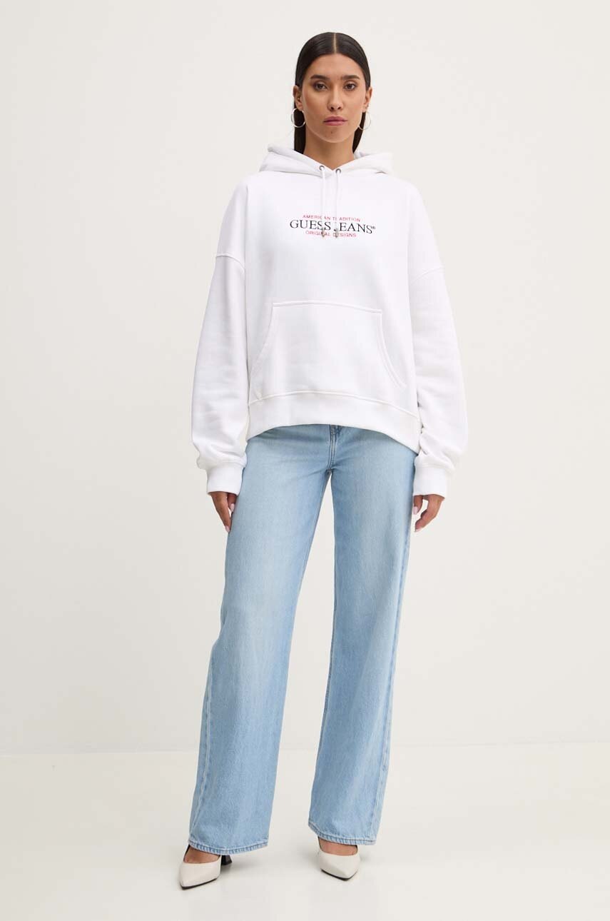 Μπλούζα Guess Jeans χρώμα: άσπρο, με κουκούλα, W4YQ15 KC811 φωτογραφία