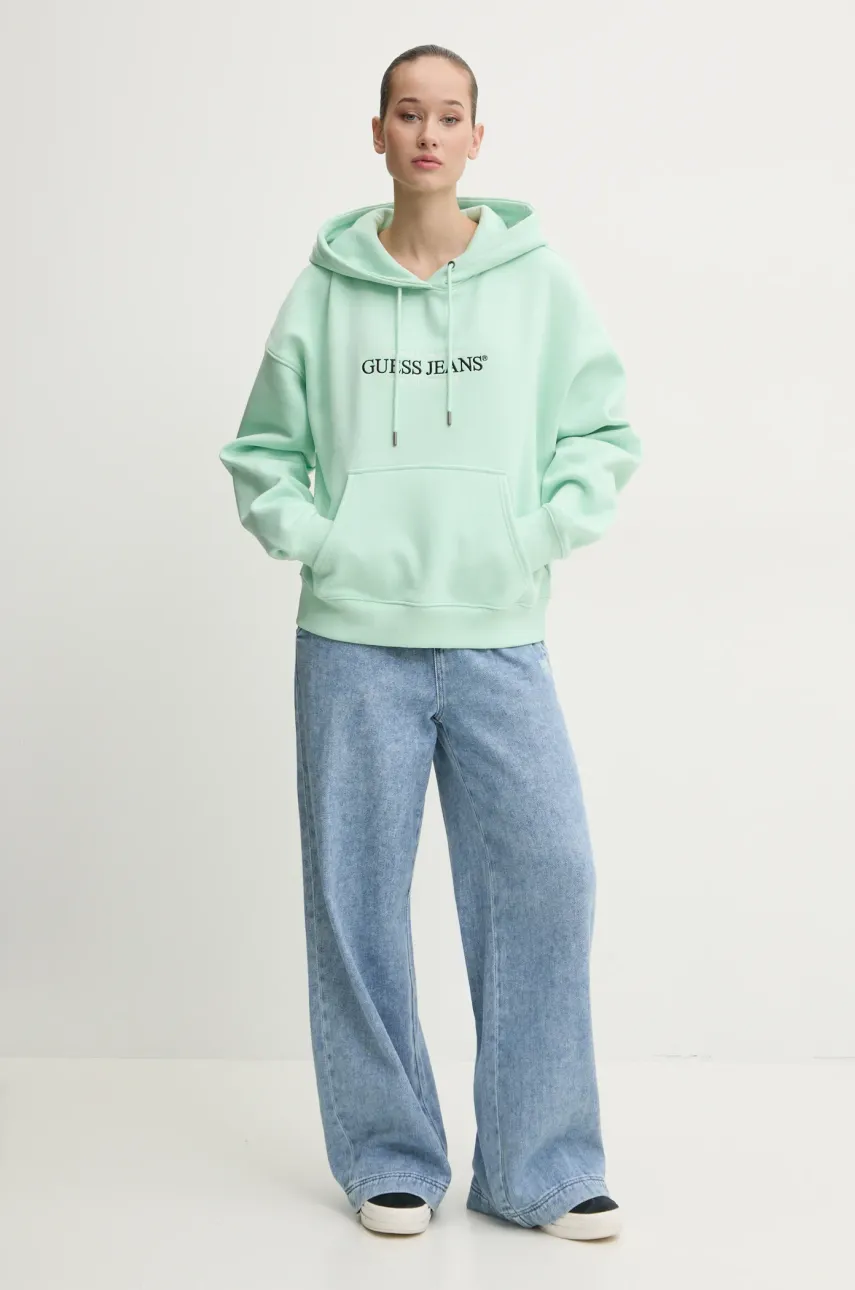 Кофта Guess Jeans женская цвет белый с капюшоном с аппликацией W4YQ15 KC811 Кофта Guess Jeans женская цвет белый с капюшоном с аппликацией W4YQ15 KC811