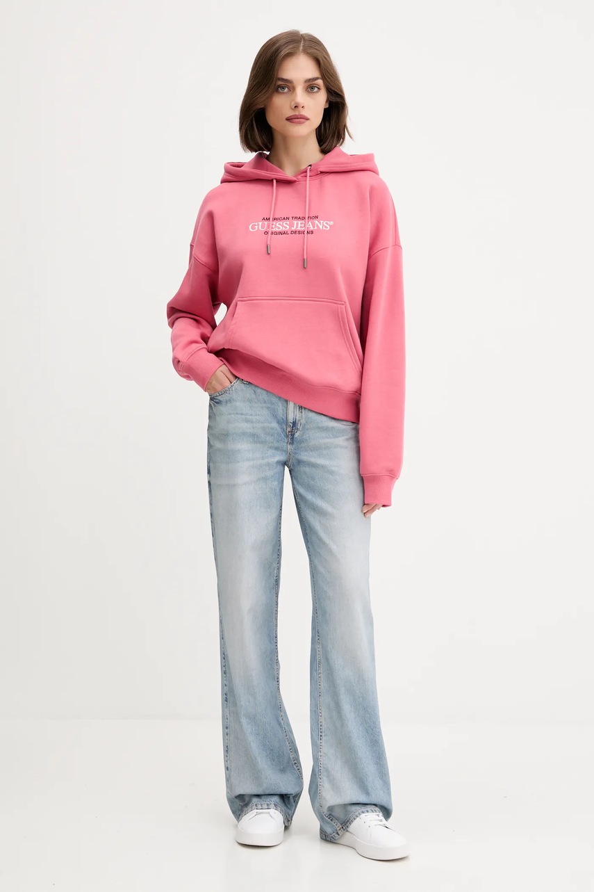 Кофта Guess Jeans цвет белый с капюшоном с аппликацией W4YQ15 KC811