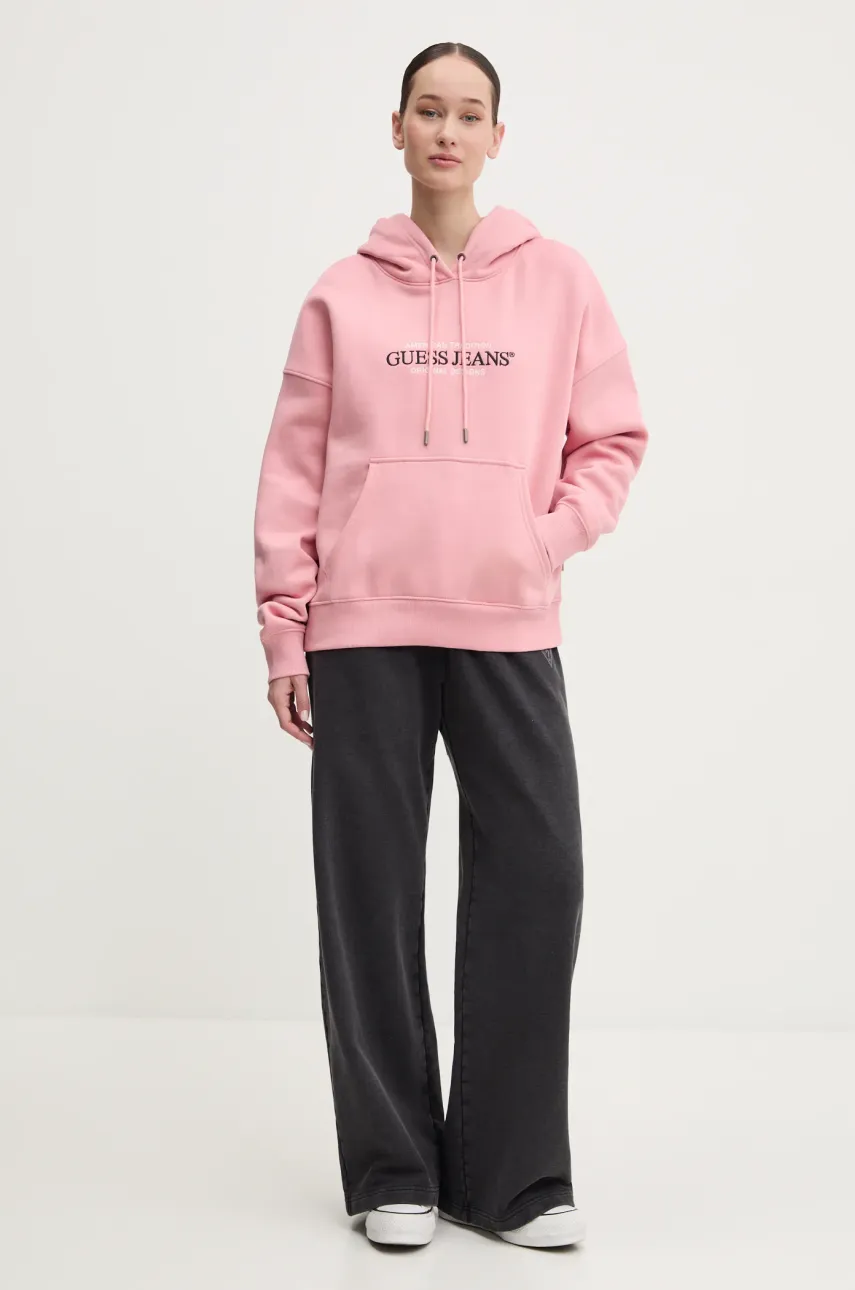 Кофта Guess Jeans женская цвет белый с капюшоном с аппликацией W4YQ15 KC811 Кофта Guess Jeans женская цвет белый с капюшоном с аппликацией W4YQ15 KC811