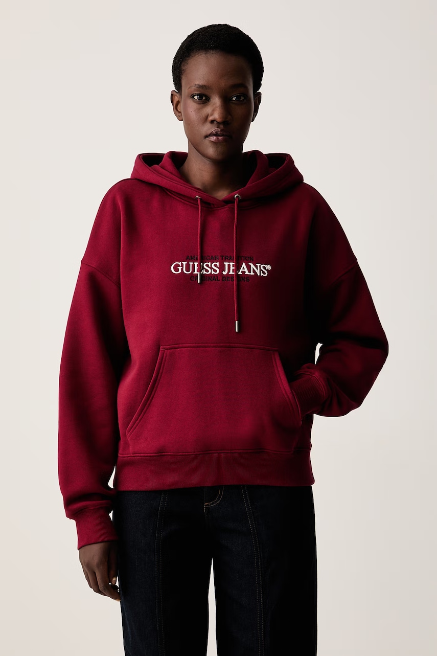 Guess Jeans bluza z kapturem damska z bawełną